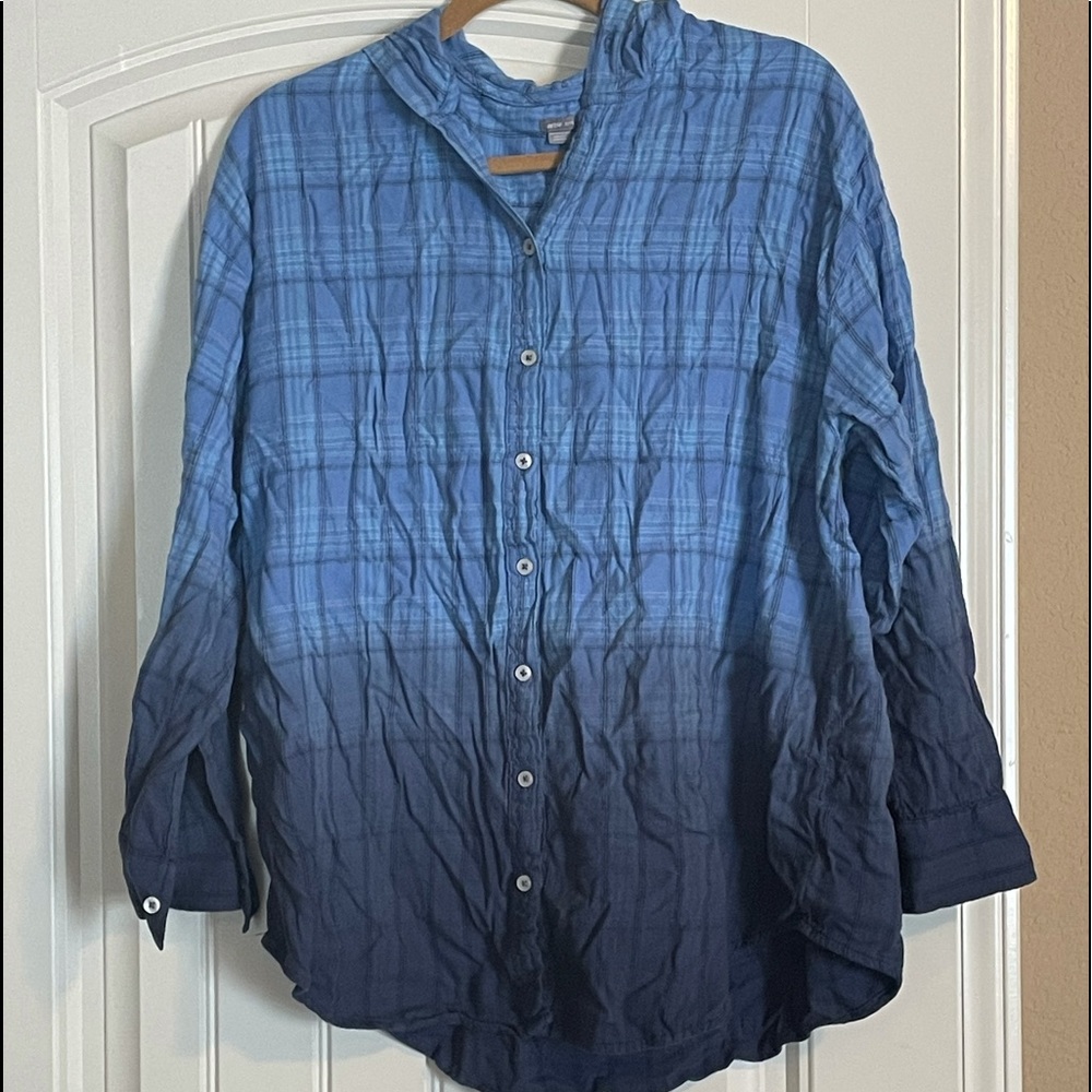 Aerie plaid button up with hood